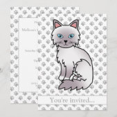 Invitation Fête d'anniversaire de chat Lilac Point Birman/Rag (Devant / Derrière)