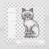 Invitation Fête d'anniversaire de chat Lilac Point Tabby Birm (Devant / Derrière)