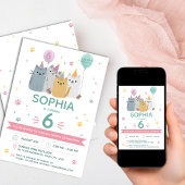 Invitation Fête d'anniversaire de chat mignon