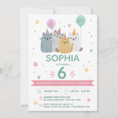 Invitation Fête d'anniversaire de chat mignon (Devant)