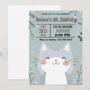 Invitation Fête d'anniversaire de chat mignon et câlin