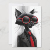 Invitation Fête d'anniversaire de chat noir cool (Devant)