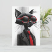 Invitation Fête d'anniversaire de chat noir cool (Debout devant)