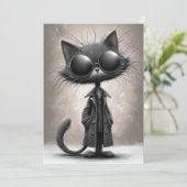 Invitation Fête d'anniversaire de chat noir cool (Debout devant)