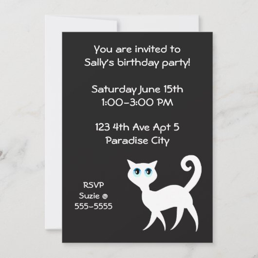 Invitation Fête d'anniversaire de Chat noir et blanc (Devant)