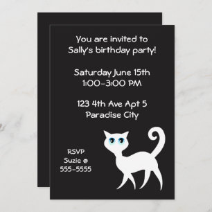Invitation Fête d'anniversaire de Chat noir et blanc