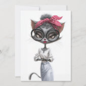 Invitation Fête d'anniversaire de chat noir impertinent (Devant)