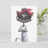 Invitation Fête d'anniversaire de chat noir impertinent (Debout devant)