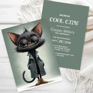 Invitation Fête d'anniversaire de chat noir mignon
