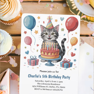 Invitation Fête d'anniversaire de chat pour enfants mignons