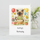 Invitation Fête d'anniversaire de chat sur le thème du gâteau (Debout devant)