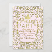 Invitation Fête d'anniversaire de château rose et or (Devant)