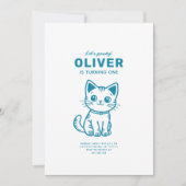 Invitation Fête d'anniversaire de chaton bleu (Devant)