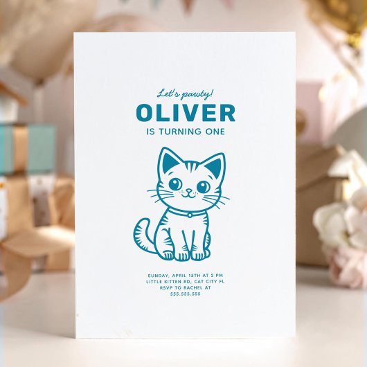 Invitation Fête d'anniversaire de chaton bleu