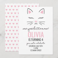 Fête d'anniversaire de chaton coeurs roses