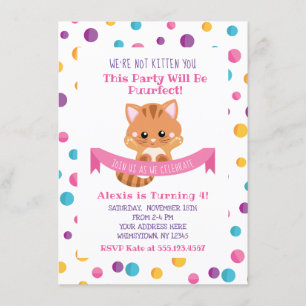 Invitation Fête d'anniversaire de chaton mignon Confetti Arc-