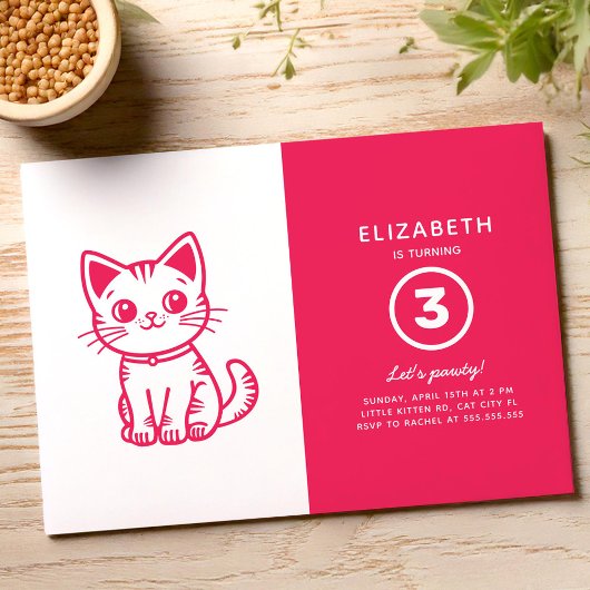 Invitation Fête d'anniversaire de chaton rose