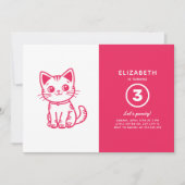 Invitation Fête d'anniversaire de chaton rose (Devant)
