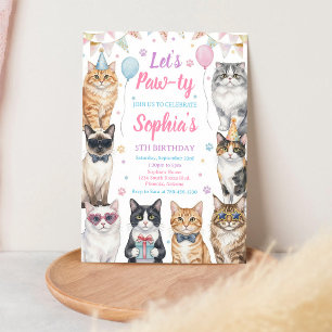 Invitation Fête d'anniversaire de chaton rose pour fille