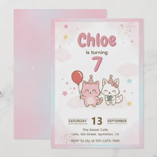Invitation Fête d'anniversaire de chaton rose pour filles Mig