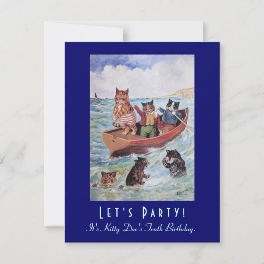 Invitation Fête d'anniversaire de chats de natation de Louis (Devant)