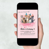 Invitation Fête d'anniversaire de chats, filles et enfants