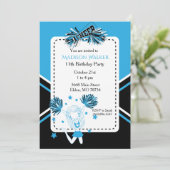 Invitation Fête d'anniversaire de cheerleader en bleu bébé (Debout devant)