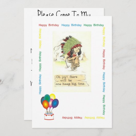 Invitation Fête d'anniversaire de chef indien (Devant / Derrière)