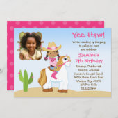 Invitation Fête d'anniversaire de cheval de cow-girl (Devant / Derrière)