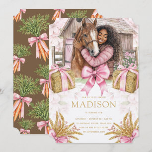 Invitation Fête d'anniversaire de cheval de grange rose pour 