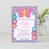 Invitation Fête d'anniversaire de Chevron et de Papillon rose (Debout devant)