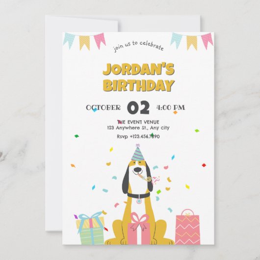 Invitation fête d'anniversaire de chien (Devant)