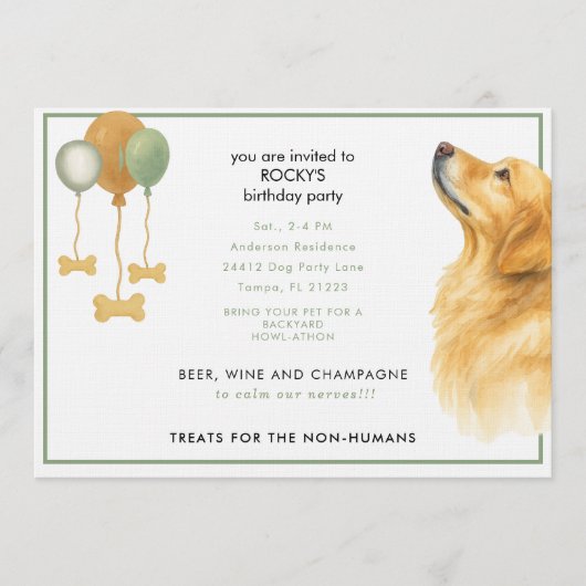 Invitation Fête d'anniversaire de chien à l'aquarelle (Devant)