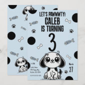 Invitation Fête d'anniversaire de chien chiot os de poisson b (Devant / Derrière)