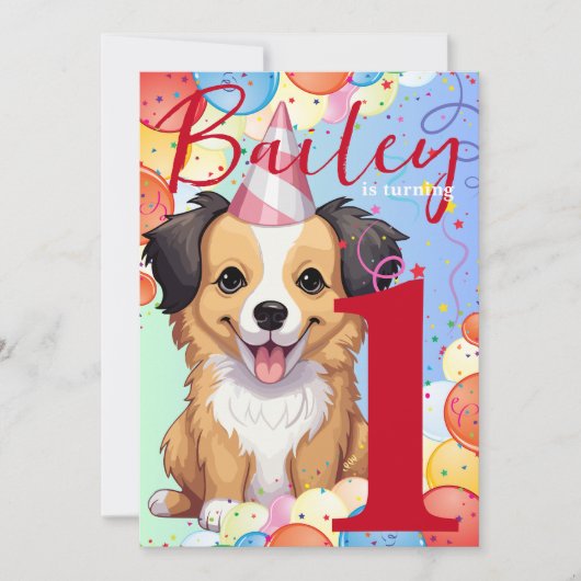 Invitation Fête d'anniversaire de chien coloré (Devant)