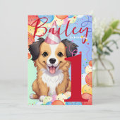 Invitation Fête d'anniversaire de chien coloré (Debout devant)