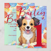 Invitation Fête d'anniversaire de chien coloré (Devant / Derrière)