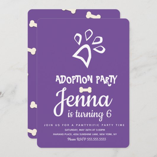 Invitation Fête d'anniversaire de chien de compagnie d'adopti (Devant / Derrière)