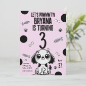 Invitation Fête d'anniversaire de chien os de poisson rose et (Debout devant)