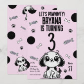 Invitation Fête d'anniversaire de chien os de poisson rose et (Devant / Derrière)