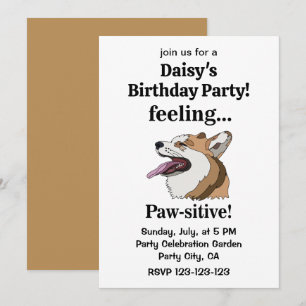 Invitation Fête d'anniversaire de chien Pembroke Welsh Corgi