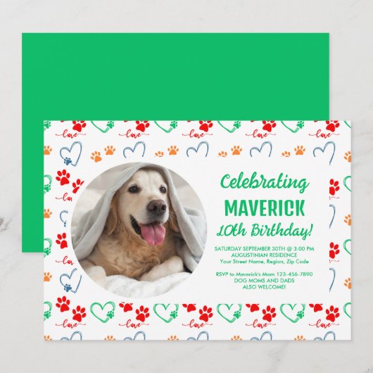 Invitation Fête d'anniversaire de chien personnalisable (Devant / Derrière)