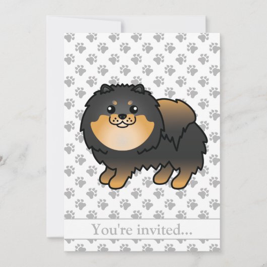Invitation Fête d'anniversaire de chien Pomeranian noir et fe (Devant)