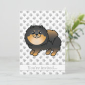 Invitation Fête d'anniversaire de chien Pomeranian noir et fe (Debout devant)