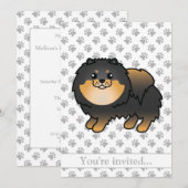 Invitation Fête d'anniversaire de chien Pomeranian noir et fe (Devant / Derrière)