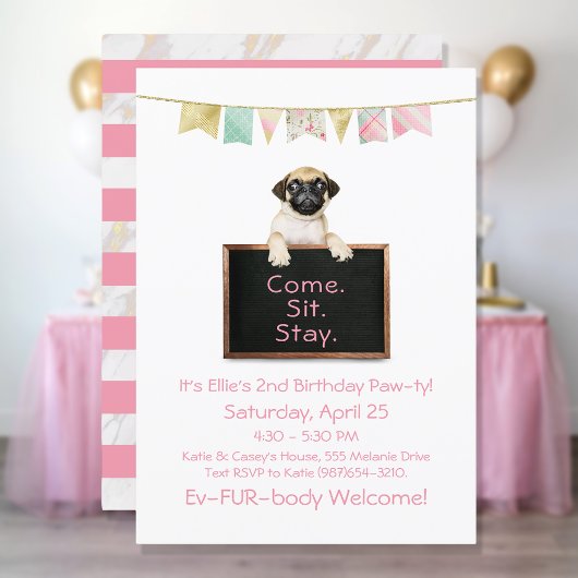 Invitation Fête D'Anniversaire De Chien Pour Fille Carlin