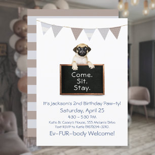 Invitation Fête d'anniversaire de chien pour garçon Carlin