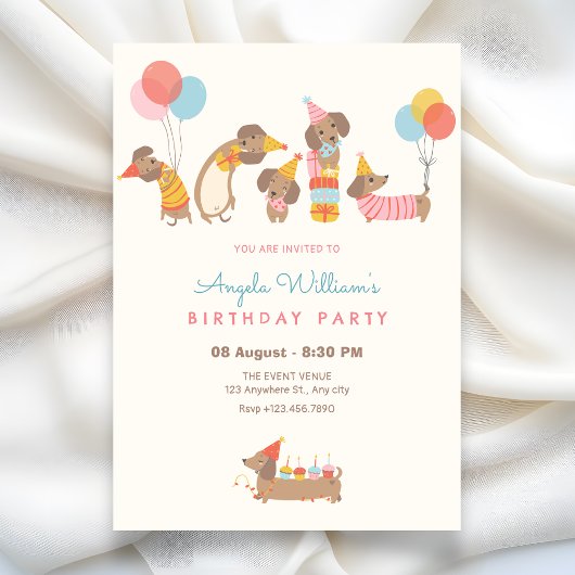 Invitation Fête d'anniversaire de chiens mignons