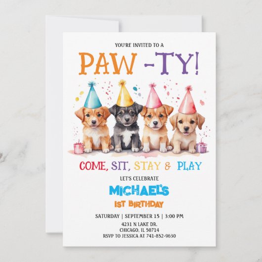 Invitation Fête d'anniversaire de chiot (Devant)