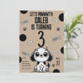 Invitation Fête d'anniversaire de chiot Os de poisson marron  (Debout devant)